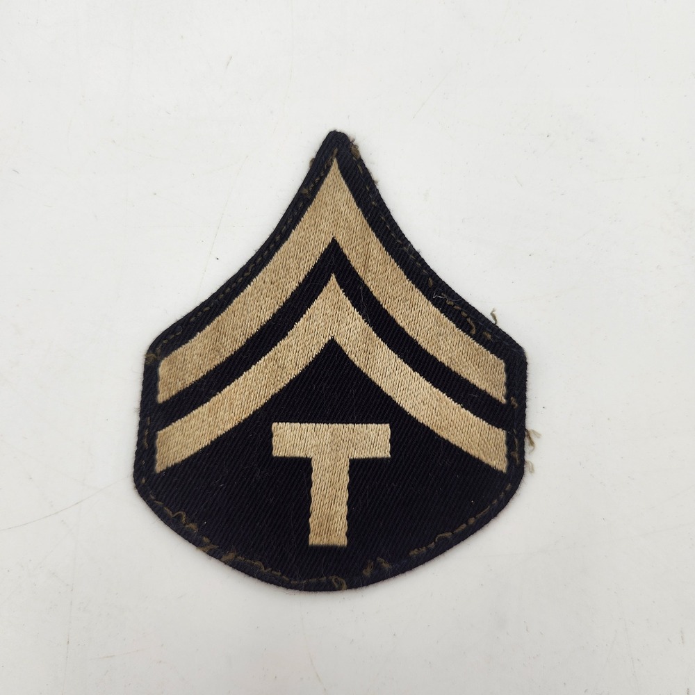 Vintage WWII US Army Technician 5th Grade T/5 Rank Insignia Patch Khaki on Navy